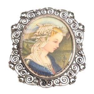 Antique 800 Silver Italian Miniature Madonna Orante Painting